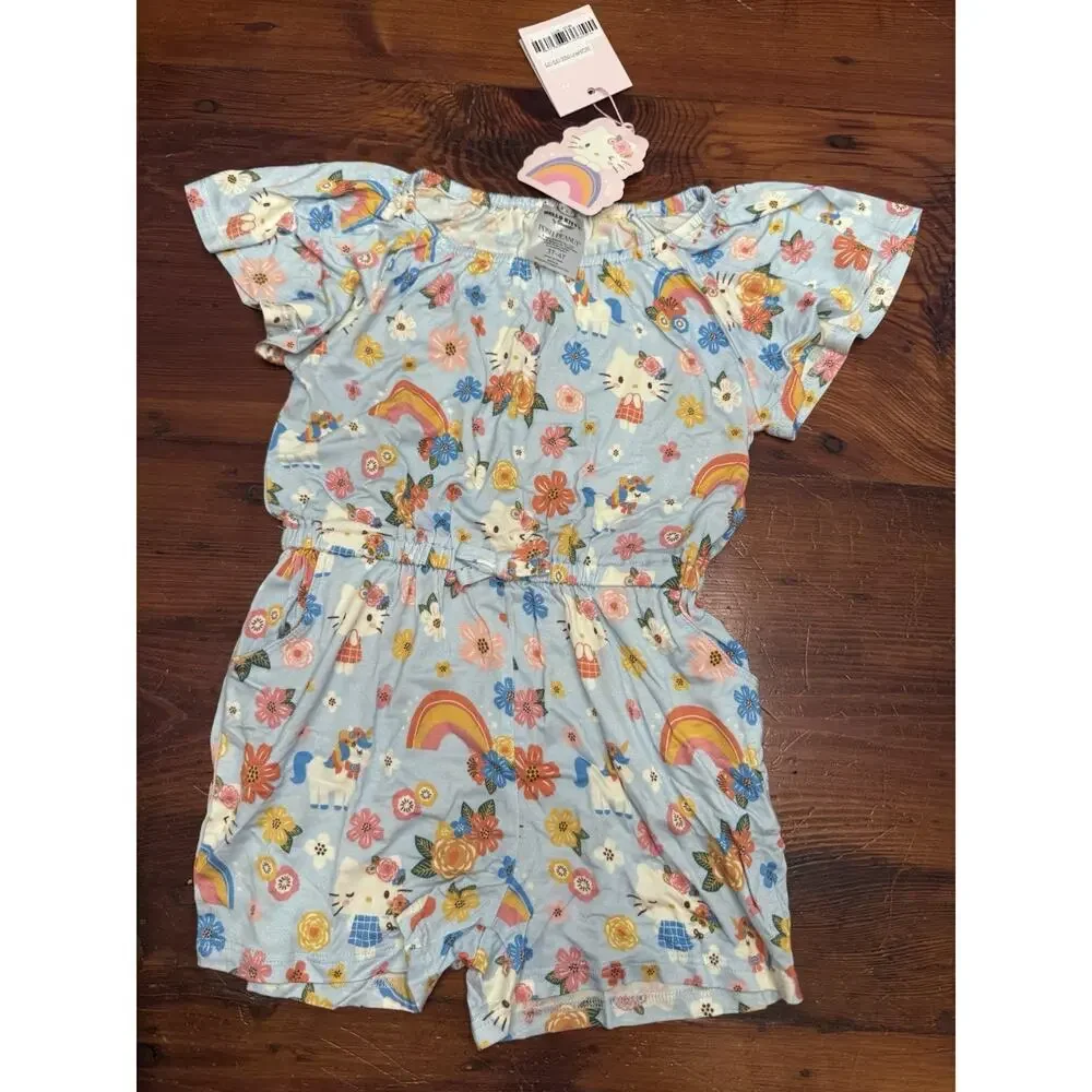 Posh Peanut Hello Kitty Springtime Girls Blue Summertime Shorts Romper 3T/4T NWT